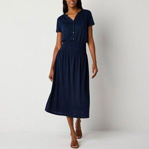 NWT! Liz Claiborne‎ Short Sleeve Midi A-Line Dress Signature Navy Size Small